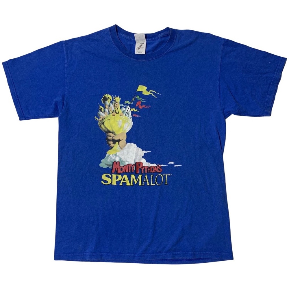 Vintage Monty Pythons Spamalot Tee Shirt Mens Size Large 90’s Blue Holy Grail